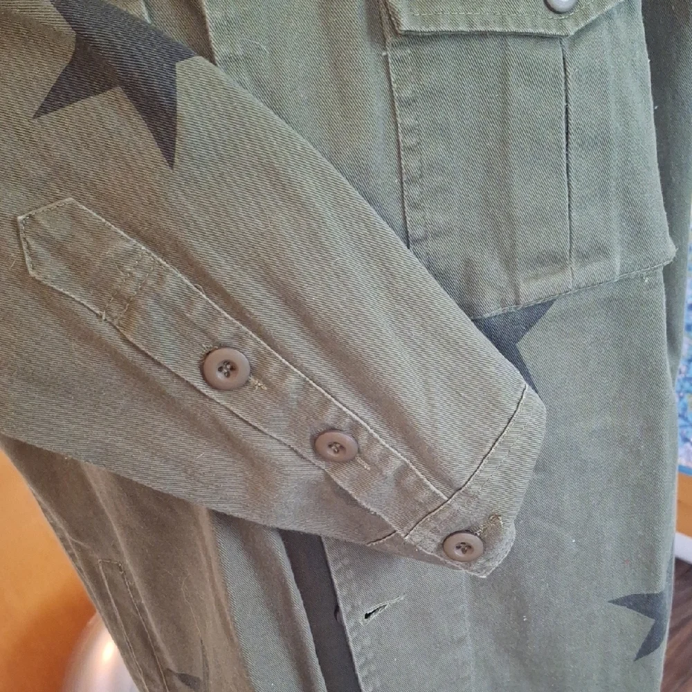 Women's Olive Star-Print Military Field Jacket - Picture 4 of 7